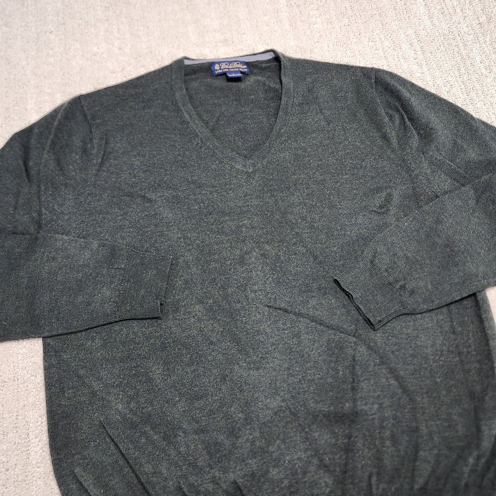 Brooks Brothers Merino Wool Sweater‎ Men Large V Neck Green Luxury Wealth